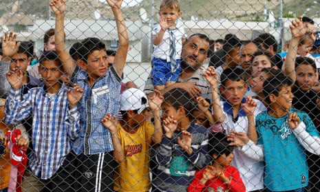 Refugee men and children at Nizip refugee camp near Gaziantep.