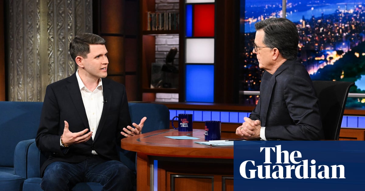 Stephen Colbert, apparently now a national security risk, prepares to say something the Trump FCC thinks should only be available on YouTube and in FBI files.