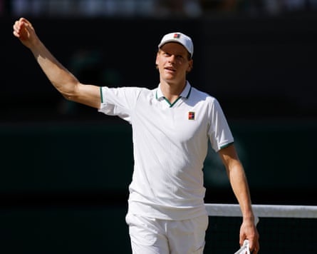 Jannik Sinner shows his delight after defeating Jan-Lennard Struff.