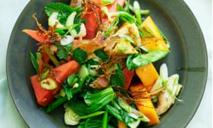 Salad daze: roast chicken, watermelon and herb salad.