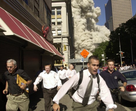 Suzanne Plunkett’s photograph of people escaping as the South Tower collapse