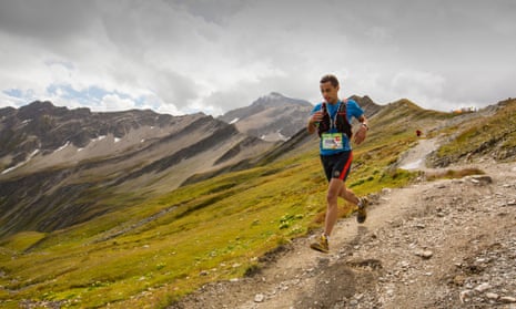 On top of the world: a racer undertaking the Ultra tour du Mont Blanc with a distance of 166km and a total elevation gain of around 9,600m. The fastest runners will complete it in under 24 hours.