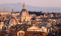 Rome skyline with domes of catholic churches at sunset, Lazio, Italy