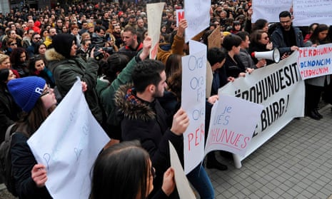 Demonstrator protest against the alleged rape of a teenager in Pristina