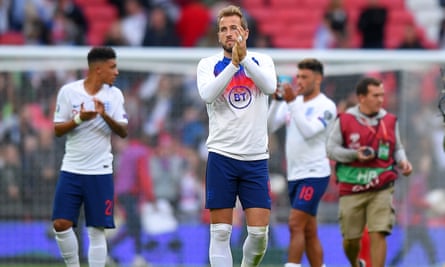 Harry Kane salutes the 82,000-strong crowd at Wembley having scored a hat-trick during England’s 4-0 win against Bulgaria