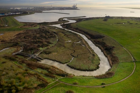 An aerial shot of the nature reserve and a section of wetland managed by the RSPB.