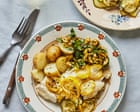 Thomasina Miers’ recipes for cod with courgettes, green olives and lemon, and a blackberry and almond slice