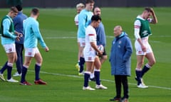 Eddie Jones with his England players at Twickenham on Friday.