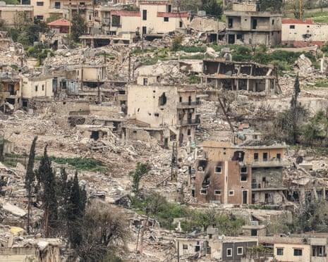 Destroyed buildings in southern Lebanon near the border with Israel