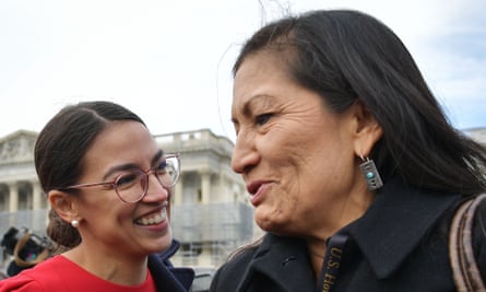 Haaland, although a progressive Democrat like Alexandria Ocasio-Cortez, left, has been successful in attracting bipartisan support for her initiatives in Congress.
