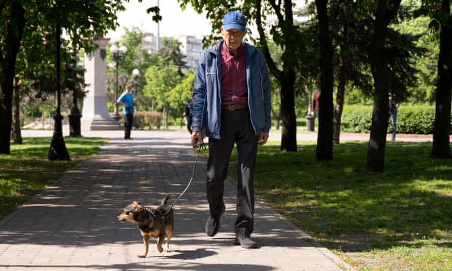 Igor Pedin, 61, walking his dog
