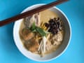 Mandy Lee’s laksa: strain the paste through a fine sieve before diluting it with coconut water; not only is this the easiest way to remove the shells and stalks.
