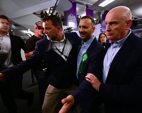 Zack Polanski, Green Party leader, leaves after the result.