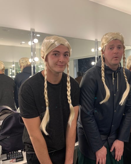The couple in blond wigs with braids