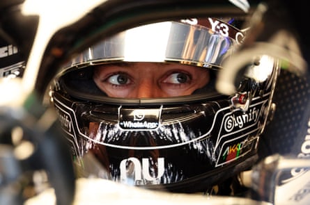 George Russell in the garage before practice in Japan