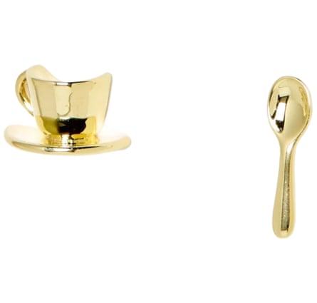 Oliver Bonas 10K gold plated Alice spoon & teacup mismatched stud earrings
