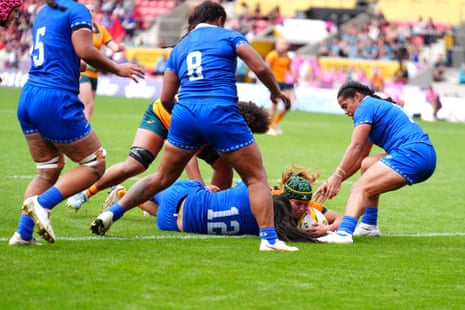 Emily Chancellor goes over for Australia’s fourth try of the game.