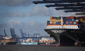 Container ships at Felixstowe port in England.