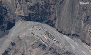 A satellite image released by Maxar Technologies shows a Chinese People’s Liberation Army base in Galwan Valley