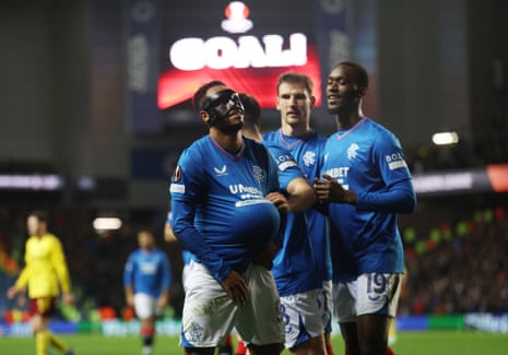 Rangers' Danilo celebrates scoring their first goal against Sparta Prague.
