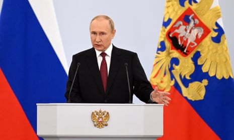 Vladimir Putin speaks before announcing the annexation of four ares of occupied Ukraine.