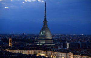Turin’s Mole Antonelliana illuminated last week in honour of the victims of the Heysel Stadium disaster.