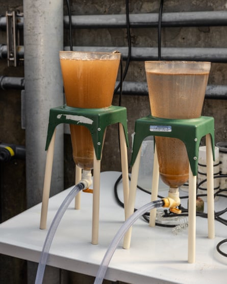 Two conical flasks on tripods over bunsen burners in a lab