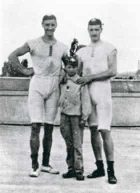 1900 Olympic coxed pair rowing champions François Brandt and Roelof Klein with the unknown boy who steered the boat for the final in 1900.