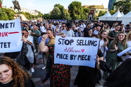 Anger … Albanians protest at development of coastal nature reserve in June this year.