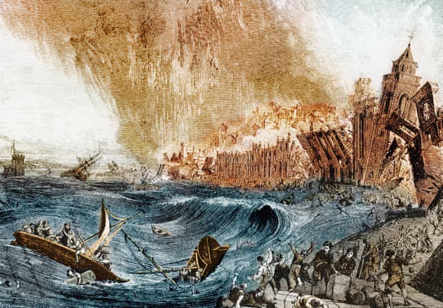 An engraving depicting the Lisbon earthquake of 1755.