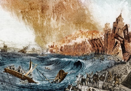 Engraving depicting the Lisbon earthquake in 1755.