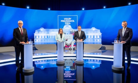 Peter Pellegrini (right) and Ivan Korčok (left) appear  on television for a presidential debate.