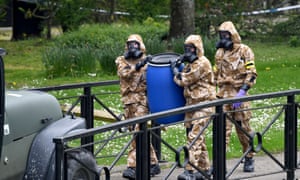 Soldiers in breathing apparatus replace the paving where Sergei Skripal and his daughter collapsed after a nerve agent attack.