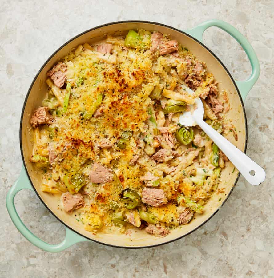 Yotam Ottolenghi allium tuna pasta bake with a crisp topping.