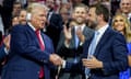 President Donald Trump and Republican vice presidential nominee J.D. Vance shake hands