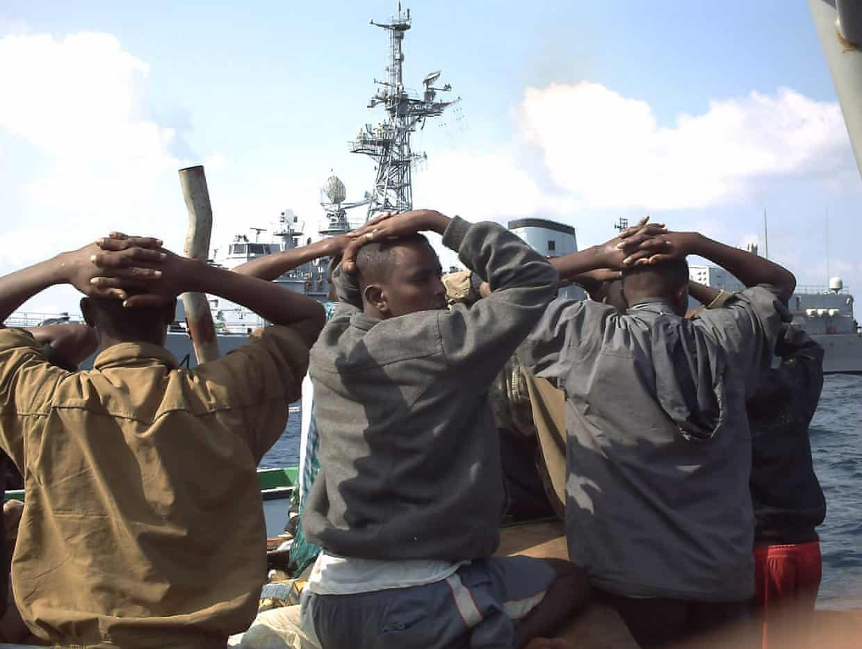 Somali pirates apprehended by French soldiers in the Gulf of Aden in 2009.