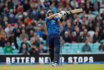 Jamie Smith hits a shot against West Indies.