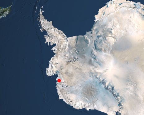 Globe South Pole, True Colour Satellite Image<br>Satellite view of Antarctica with the Thwaites glacier marked in red. True colour satellite image of the Earth, centred on Antarctica. The South Pole is at centre. Antarctica is a frozen continent, permanently covered in snow and ice. Surrounding Antarctica are the waters of the Southern Ocean, mixing with the Atlantic Ocean (upper centre), the Pacific Ocean (lower left) and the Indian Ocean (centre right). Around the edge of the hemisphere is New Zealand (lower centre), Australia (lower right), and the southern parts of Africa (upper right, the island of Madagascar is also seen) and South America (upper left). The image used data from LANDSAT 5 & 7 satellites. Print size 42x42cm., Globe South Pole, True Colour Satellite Image (Photo by Planet Observer/Universal Images Group via Getty Images)