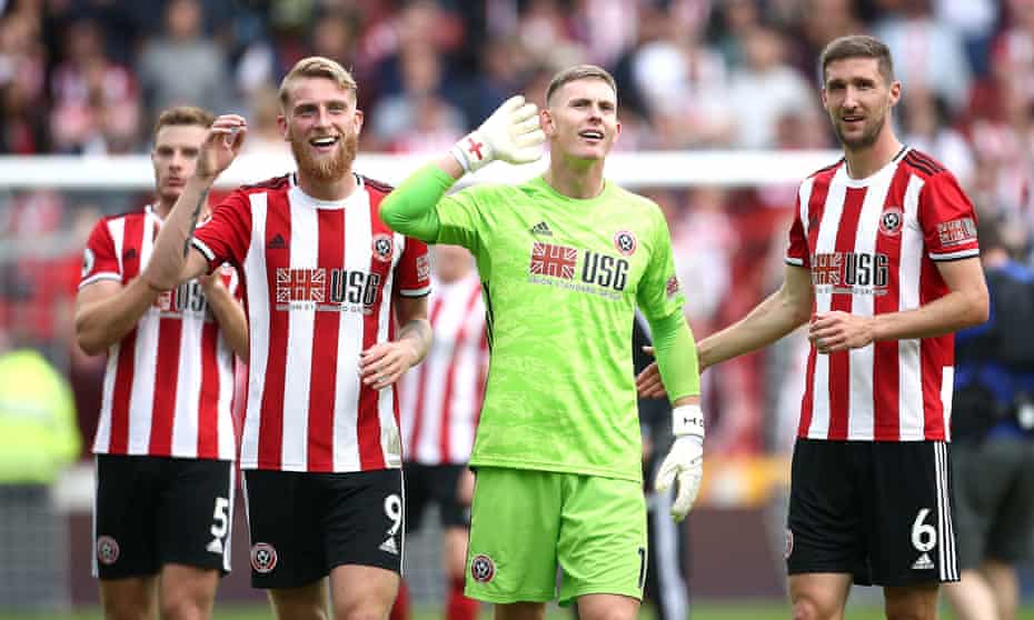 Jack O’Connell (back left) and Chris Basham (right) have helped Sheffield United settle into the Premier League with their dynamic runs from centre-back.