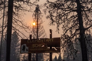 The sign to the Walter Tyler elementary school was burned by the wildfire.