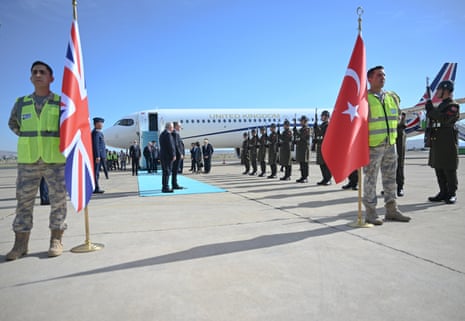 Keir Starmer being greeted on his arrival in Ankara, Turkey, today.