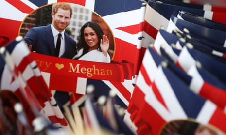 Put out the flags … Prince Harry and Meghan Markle adorn merchandise ahead of their wedding.