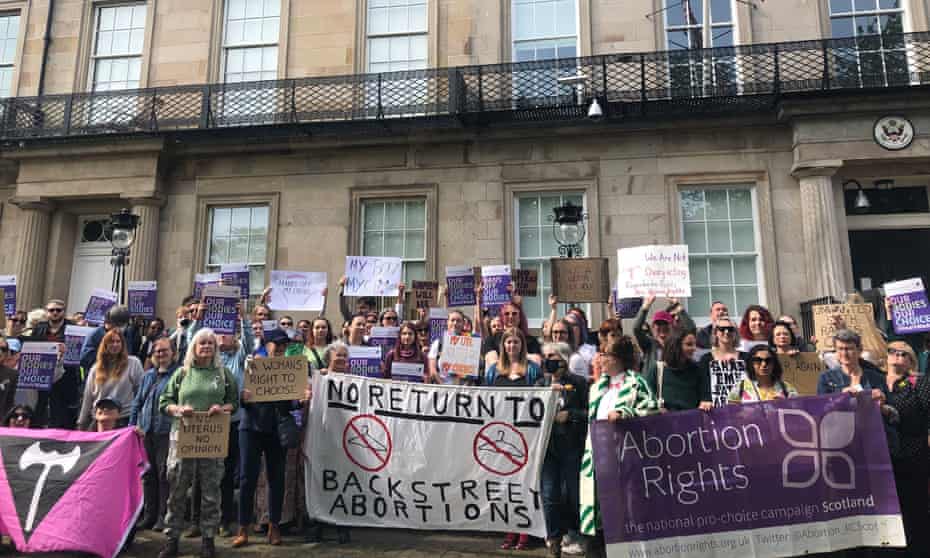 Activists outside the US consulate in Edinburgh protest at the US supreme court’s decision to overturn Roe v Wade on 14 May.