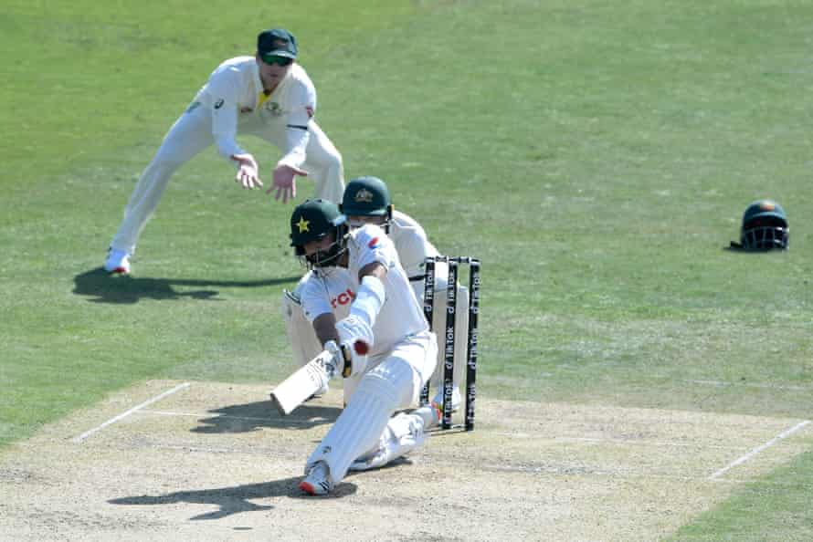 Pakistan’s Azhar Ali hits a six