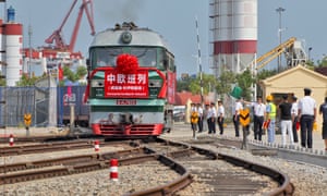 A freight train leaves for Duisburg port of Germany from Weihai port on September 15, 2017 in Rongcheng, Shandong Province of China.
