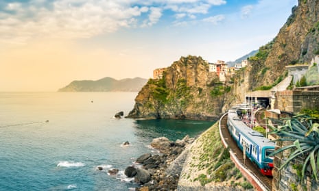 A train on Italy’s Cinque Terre coast.