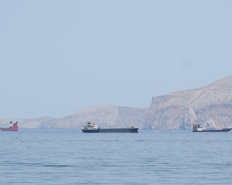Ships and boats in the strait of Hormuz, seen from Musandam, Oman, on 24 April.