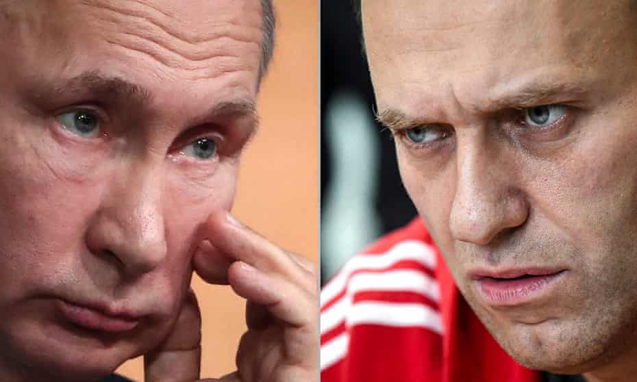 Russia’s President Vladimir Putin and opposition activist Alexei Navalny.