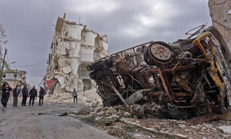 The aftermath of the airstrike in the jihadist-held city of Idlib, which is Syria’s last major rebel bastion
