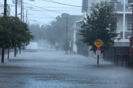 Rain from Hurricane Ian floods a street in Charleston, South Carolina.